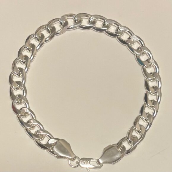925 Sterling Silver Mens Cuban Link Chain Bracelet 7mm - Picture 2 of 5
